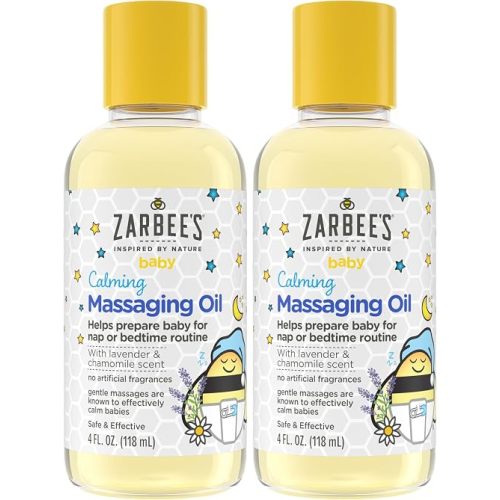 Zarbee's Baby Massage Oil,Calming and Soothing with Lavender and Chamomile to Help Sleep,4oz Bottle,(Pack of 2)