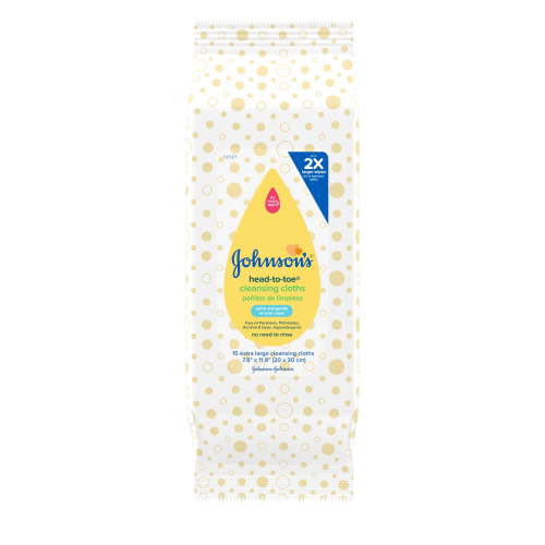 Johnson's Head-to-Toe Baby Cleansing Cloths, Baby Wipes, 15 Ct