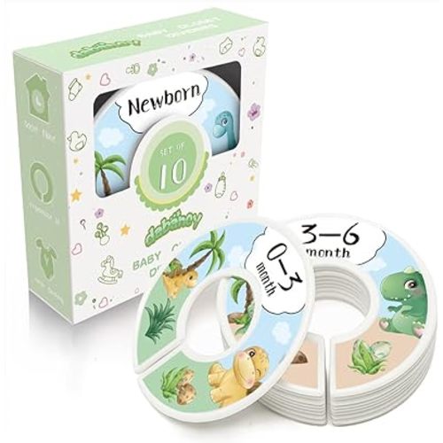 Baby Closet Dividers - Set of 10 from Newborn to Toddler and 2 Blanks with Colored Box - Dinosaur Designs Nursery Closet Size Dividers - [Dinosaur]