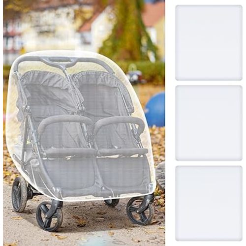 Tranqun 3 Pcs Double Stroller Mosquito Net Breathable Mesh Baby Stroller Net Stroller Netting Mosquito for Baby Stroller Bug Cover for Double Stroller Tandem Stroller Bassinet Cradle Playard