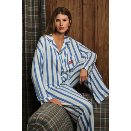 Pajamas for post pardum- Garden Bed Sleep Set - Tomato in Blue Pinstripe