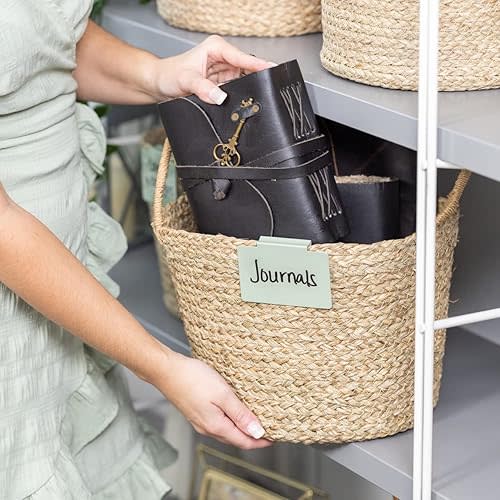 Metal Non-Slip Basket Labels for Storage Bins (Sage Green)