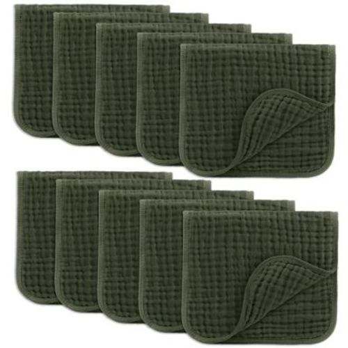 Comfy Cubs Muslin Burp Cloths 20" x 10", Pack of 10 - Large, 6-Layer, Soft Ultra Absorbent 100% Cotton - Kelp
