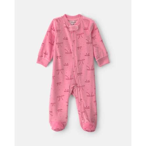 Baby Girl Bow Fleece 2-Way Zip Sleep & Play Pajamas - Pink | Carter's