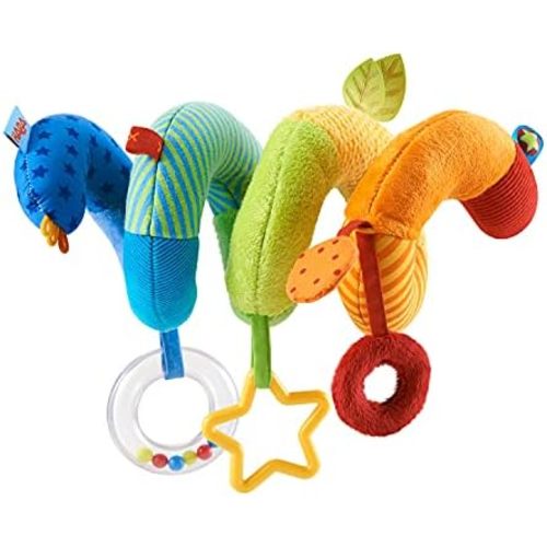 HABA Rainbow Activity Spiral Car Seat Toy and Stroller Toys for Baby 0-18 Months - Colorful Baby Travel Toy with Rattle Teething Element and Sensory Activities