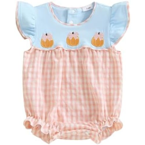 Baby Girl Halloween Outfit Newborn Pumpkin Smocked Romper Ruffle Bubble Plaid Bodysuit Infant Halloween Clothes