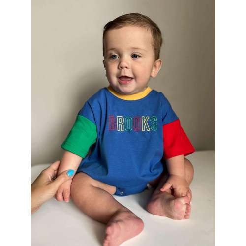 Custom Embroidered 90s Colorblock T-Shirt Romper | Little Joy Co.