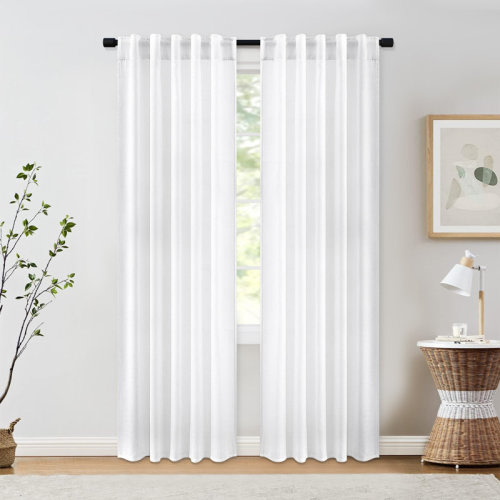 Gracie Oaks Toyoko Linen Blended Semi-Sheer Back Tab Curtain Pair & Reviews | Wayfair
