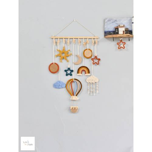 Macrame Space Wall Hanging: Hot Air Balloon, Sun, Rainbow, Cloud, Moon, Stars, Planets Decor