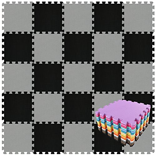 qqpp EVA Rubber 18 Tiles Interlocking Puzzle Foam Floor Mats - Baby Play Mat for Playing | Exercise Mat for Home Workout. Black, Gray. QC-DLb18N