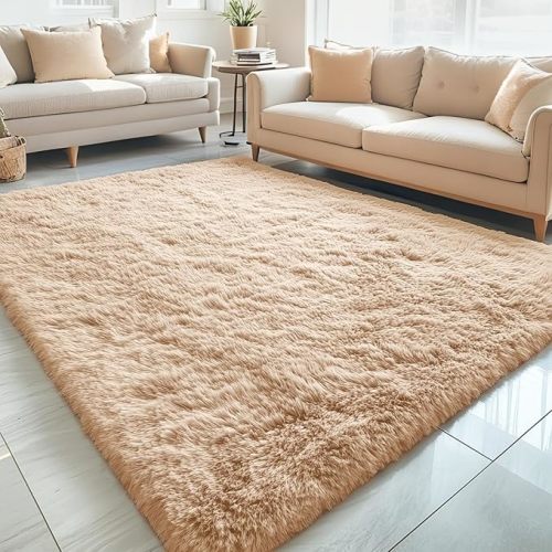 OLANLY 5x7 Machine Washable Large Area Rugs for Living Room, Bedroom, Soft Fluffy Shaggy Bedside Rug, Indoor Floor Carpet for Kids Girls and Boys, Dorms, Nursery, Home Decor Aesthetic, Beige