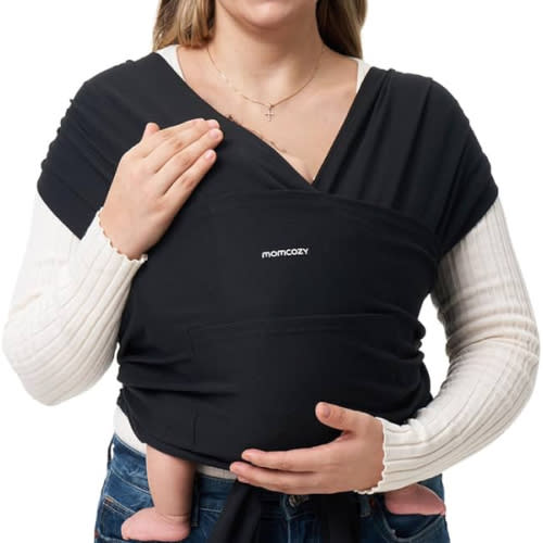 Momcozy Baby Wrap Carrier, Easy to Wear Infant Carrier Slings, Lightweight Hands Free Baby Sling, Adjustable Baby Carriers for Newborn to Toddler 8-35 lbs, Black