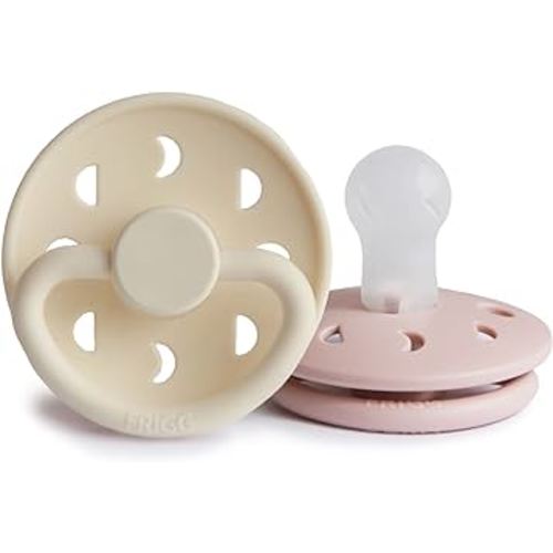 FRIGG Moon SilkySoft Silicone Baby Pacifier | Made in Denmark | BPA-Free (Blush/Cream, 0-6 Months)