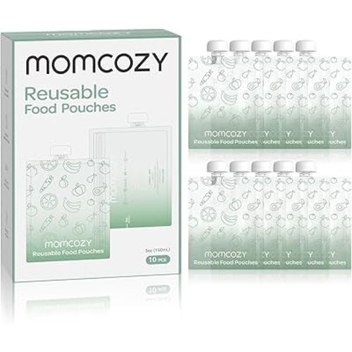 Momcozy Reusable Baby Food Pouches for Toddlers,BPA Free Plastic,Food Safe,Freezer Safe,Refillable for Applesauce Yogurt & Puree Squeeze Pouch,10 Packs,5oz