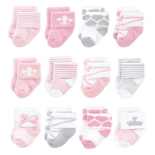 Hudson Baby Infant Girl Cotton Rich Newborn and Terry Socks, Royal 12-Pack
