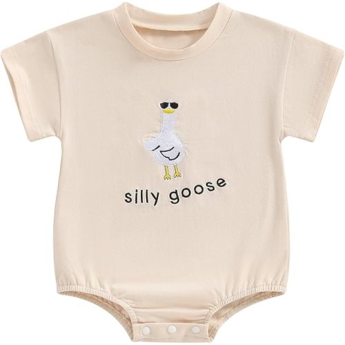 Newborn Baby Boy Girl Bubble Romper Silly Goose Short Sleeve Oversized Bodysuit Infant Farm Animal Summer Outfit