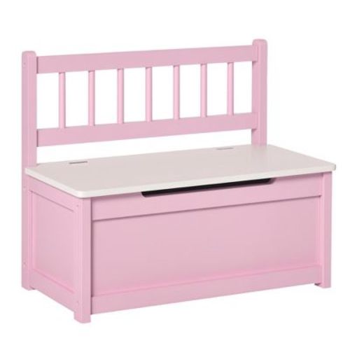 Qaba 2-in-1 Kids Wooden Toy Organizer Chest Storage Box with Seat Bench Cabinet Chunk Cube with Safety Pneumatic Rod Pink