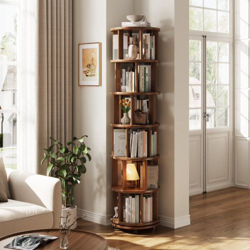 Ebern Designs 360° Rotating Solid Wood Bookshelf, Equipped with Brake Wheels, Allowing for Flexible Adjustment & Reviews | Wayfair