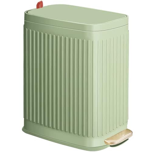 Slim Trash Can for Bathroom with Air Freshener Soft Close Lid, 6 Liter/ 1.6 Gallon Stainless Steel Garbage Can with Removable Inner Bucket,Step Pedal, Small Wastebasket for Bedroom, Kitchen (GREEN)