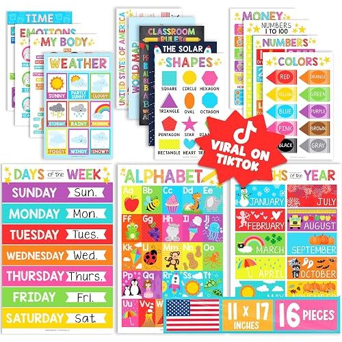 16 Laminated Toddler Learning Posters 1-3 for Preschool Classroom Decor