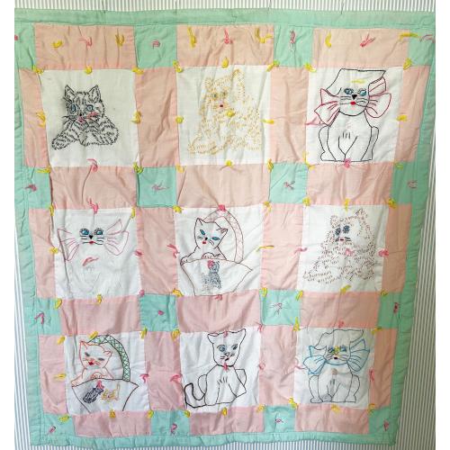 Vintage Baby Quilt with Cats