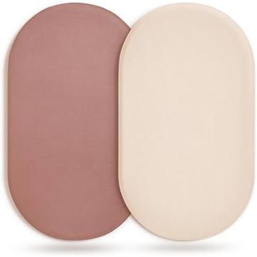 GRSSDER Stretchy Ultra Soft Fitted Bassinet Sheet 2 Pack, Universal Fit for Bassinets Baby Cradle Moses Basket Oval Rectangle Mattress Safe and Snug, Jersey Bassinet Sheets for Baby, Beige&Dusty Rose