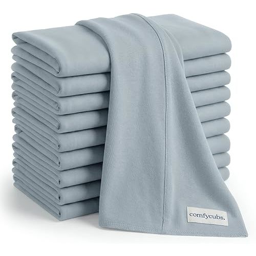 Comfy Cubs Baby Burp Cloths Set (Pack of 10) - Large, 6-Layer, Ultra Absorbent 100% Cotton for Infant Spit-Up, Drool, and Messes - Soft, Gentle, Thoughtful New Born Baby Gifts, Pacific Blue