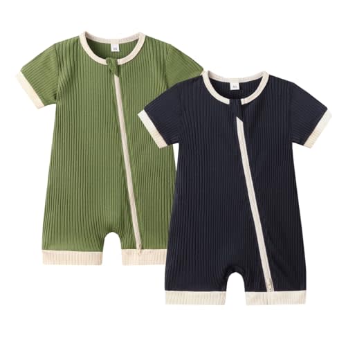 Bafeicao Unisex Baby Boy Girl 2 Pack Rompers Short Sleeve 2 Way Zipper One Piece Jumpsuits Clothes Sets