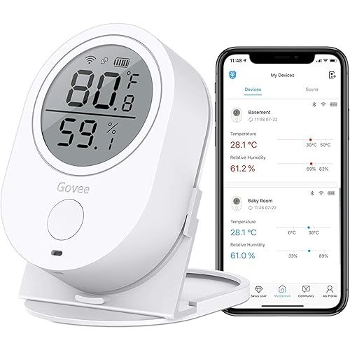 Govee WiFi Thermometer Hygrometer H5051, Bluetooth Indoor Temperature Humidity Monitor with App Notification Alert, Smart Humidity Sensor for Greenhouse Wine Cellar, 2 Years Free Data Storage Export