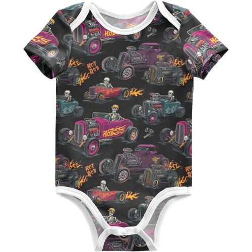 Pigsaly Monster Trucks Unisex Baby Bodysuits Race Car Newborn Short Sleeve Summer Jumpsuit Boy Girl 18M