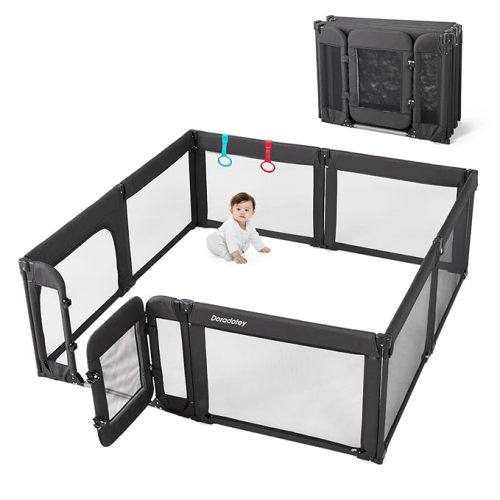 Baby Playpen with Door, Foldable Adjustable Play Pen for Babies and Toddlers,Heavy-Duty Play Yard Fence Play Area, Large Toddler Playpen, Black