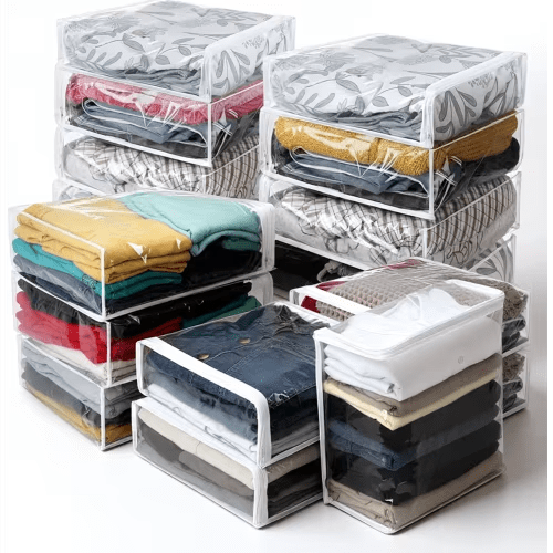 HANLANXUE 16 PCS Plastic Storage Bags with Zipper, Durable Clear Vinyl Zippered Storage Bags for Clothes Sweaters Comforters Blankets Sheets Bedding Pillow...