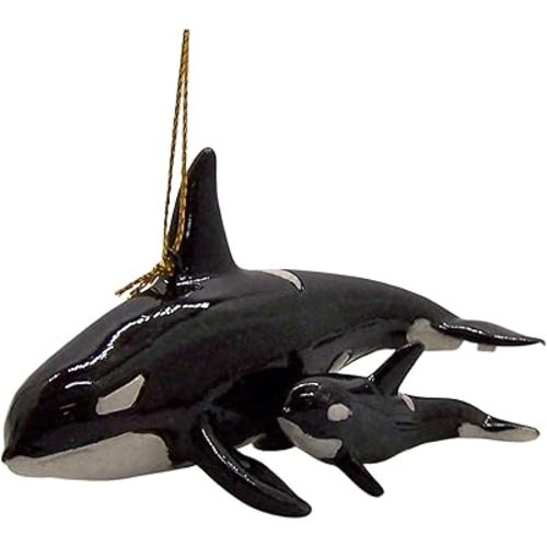 Orca Whale with a Baby Whale Christmas Ornament, Nautical Theme, Holiday Décor, 2 1/2 Inches Tall