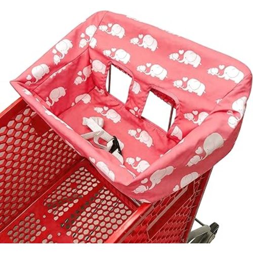 Portable Shopping Cart Cover | High Chair and Grocery Cart Covers for Babies, Kids, Infants & Toddlers ✮ Includes Free Carry Bag ✮ (Simple Pink Elephant)