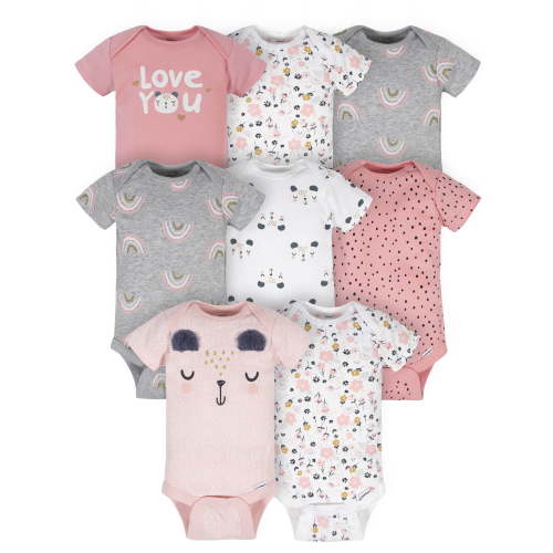 Gerber Baby Girls' Short Sleeve Onesies Bodysuits, 8-Pack