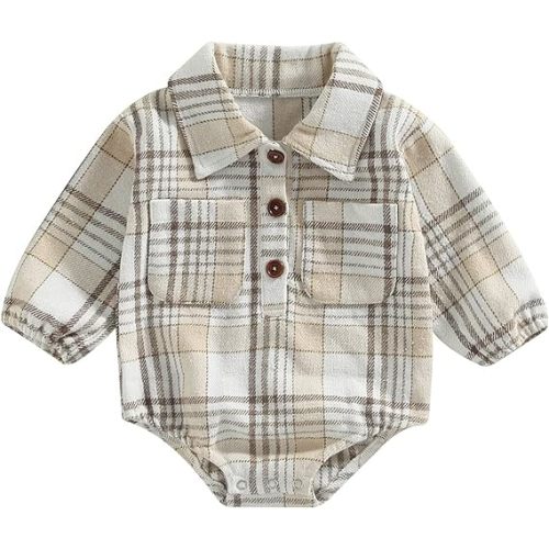 CIYCUIT Baby Boy Girl Flannel Print Plaid Shirt Long Sleeve Button Romper Bodysuit Clothes