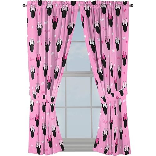 Jay Franco Disney Minnie Mouse Hearts N Love 63" inch Drapes - Beautiful Room Décor & Easy Set Up, Bedding - Curtains Include 2 Tiebacks, 4 Piece Set (Official Disney Product)