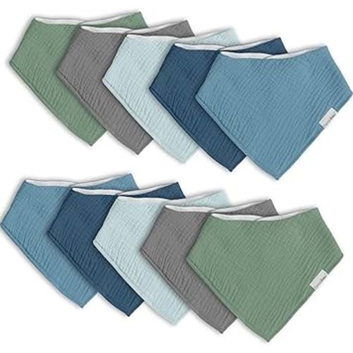 Muslin Baby Bibs for Boys Girls,10 Pack Super Absorbent Baby Bandana Drool Bibs Set for Teething and Drooling,100% Cotton Soft for Infant,Newborn