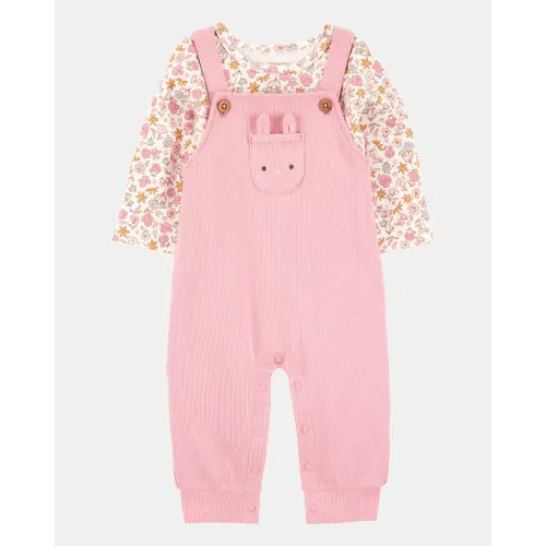 Baby Girl 2-Piece Floral Bunny Long-Sleeve Tee & Coverall Set - Pink | Carter's