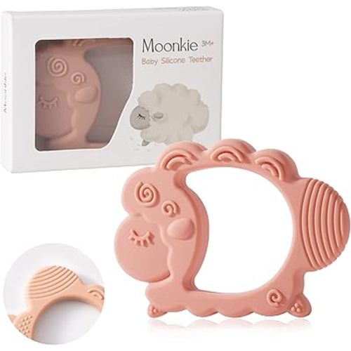 Moonkie Teething Toy, Safe & Easy to Hold BPA Free Silicone Baby Soothing Teethers, Prevent Finger Sucking Teether Toys Best for Babies 0-6 6-12 Months (Sheep Muted)