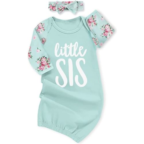 AMAWMW Newborn Baby Girl Little Sister Sleeper Gown Stripe Long Sleeve Nightgown Pajamas Gifts Stuff Essential Outfit