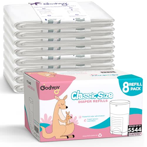 Refills Compatible with DEKOR Classic Diaper Pail Refill Bags| 8 Pack| Super Powerful Odor Eliminator Extra Thick Diaper Pail Bags| Each Holds up to 5544 Diapers| Fresh Lemon Scent| Easy to Replace