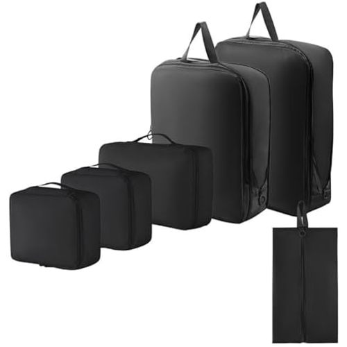 SOMADA 6 Pieces Packing Cubes Set (2 Compression + 4 Organization) Travel Essentials for Suitcase and Carry On, Travel Bags Luggage Organizer - Black