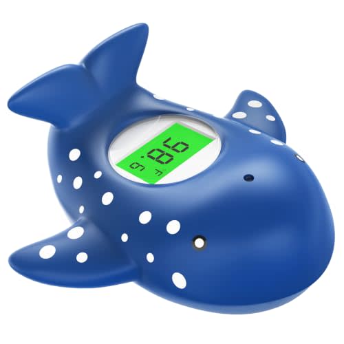 Baby Bath Thermometer for Infant & Toddler, Floating Digital Water Thermometer with 3‑Color LED Backlight, Baby Bath Toy, Hot & Cold Alert, BPA‑Free,Blue Whale