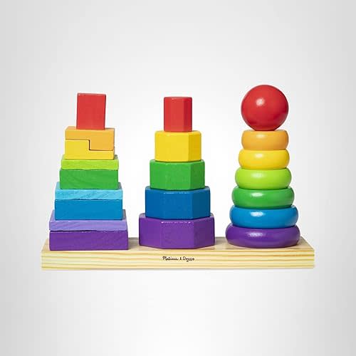 Melissa & Doug Geometric Stacker - Wooden Educational Toy,25 count(pack of 1)