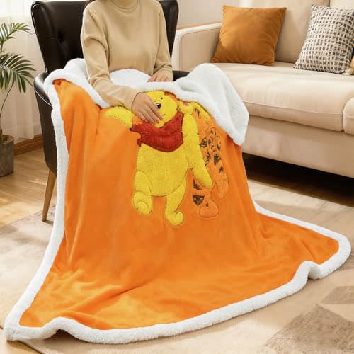 GONAAP Sherpa Fleece Throw Blanket 3D Cartoon Embroidered Gift Blanket for Couch Warm and Plush (Yellow and Orange, (50"X60"))