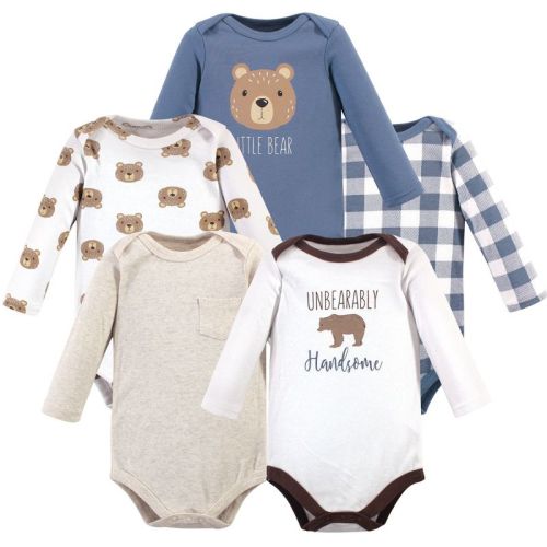 Hudson Baby Basics Infant Boys Cozy Long Sleeve Bodysuits 5-Pack, Sweet Bear Adventures, 0-3 Months
