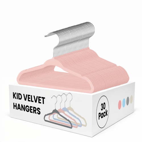 Simple Deluxe 30 Pack Kids Velvet Hangers, Non-Slip Space Saving Baby Hanger for Infant & Toddler Clothes, 11 Inch Lightweight Durable Children Hangers for Closet, Pink