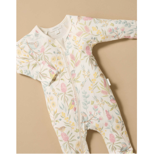 White Aviary Garden Zip Growsuit - Baby Growsuits - Purebaby - Purebaby