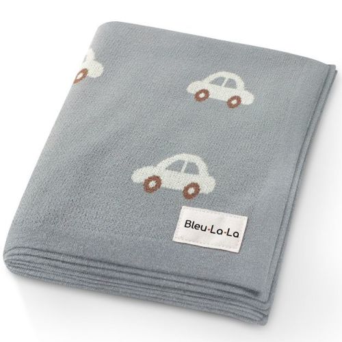Bleu La La Baby Blanket for Boys - 100% Luxury Cotton Soft Knit Swaddle Blanket for Newborns and Infants - Cars - Grey